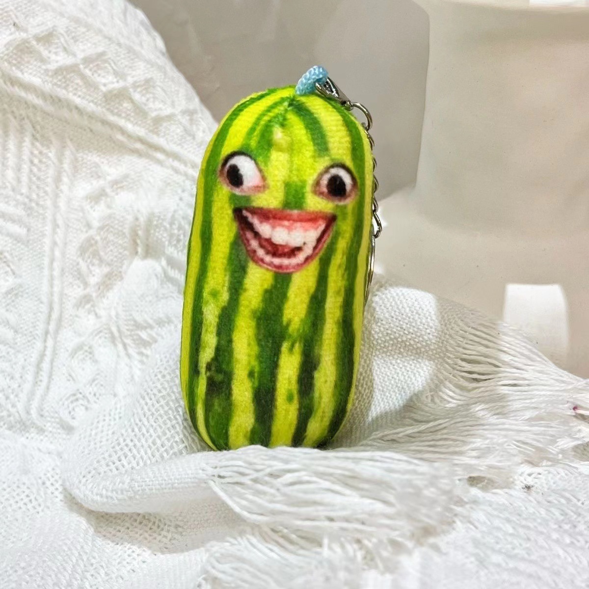 Watermelon Pedicel Voice Plush Toy Key Chain Douyin Same Watermelon Strip Funny Mouth for Western Family Who Understand