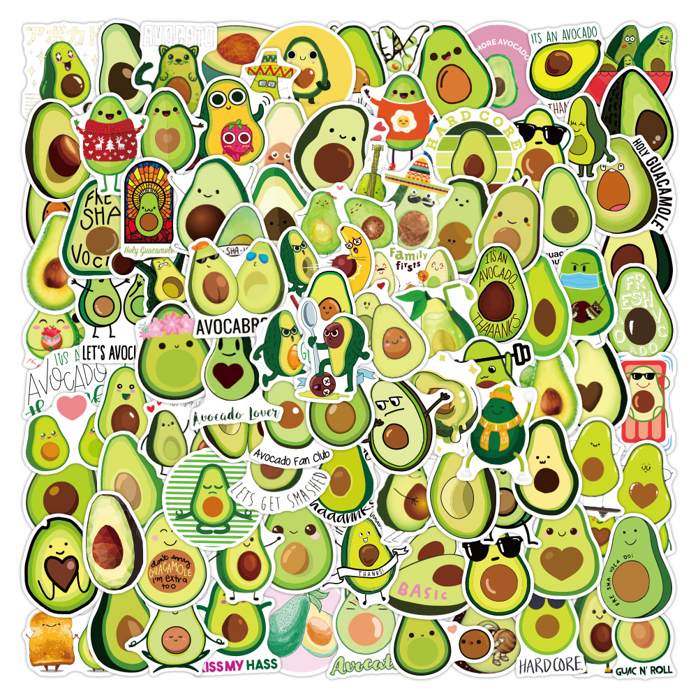 100张新款牛油果卡通涂鸦贴纸汽车行李箱笔记本水杯防水贴纸批发