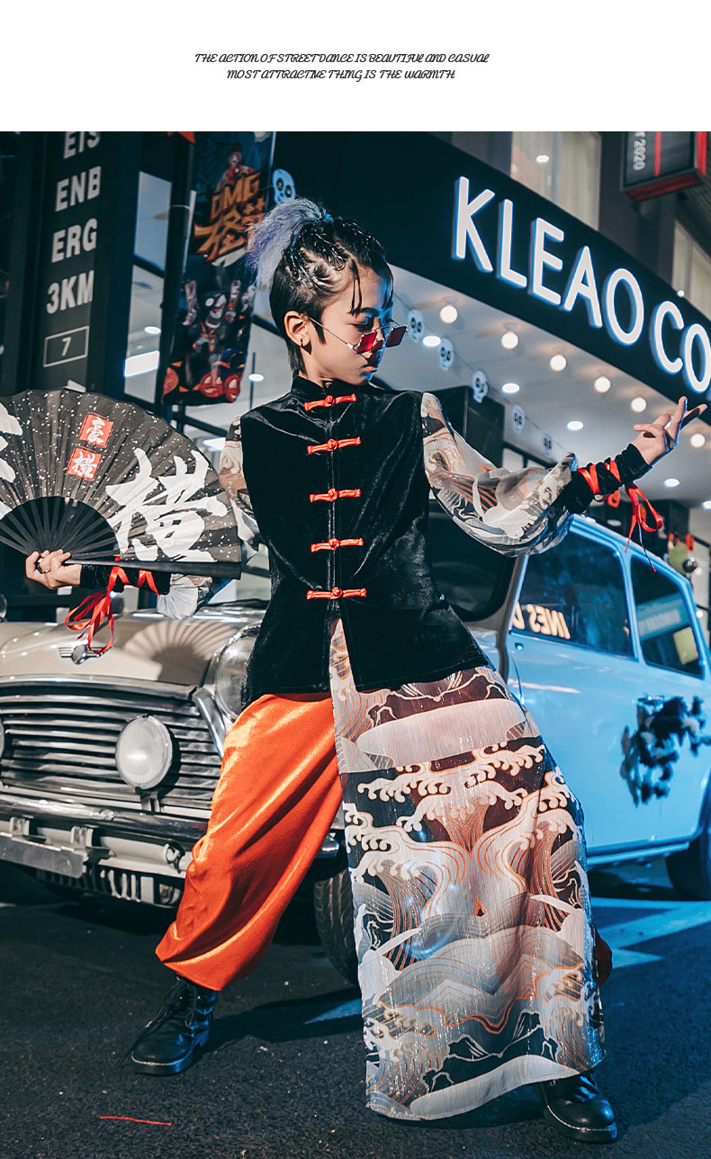 中国风男童走秀演出服t台潮装街舞套装儿童模特童装潮酷帅气国潮