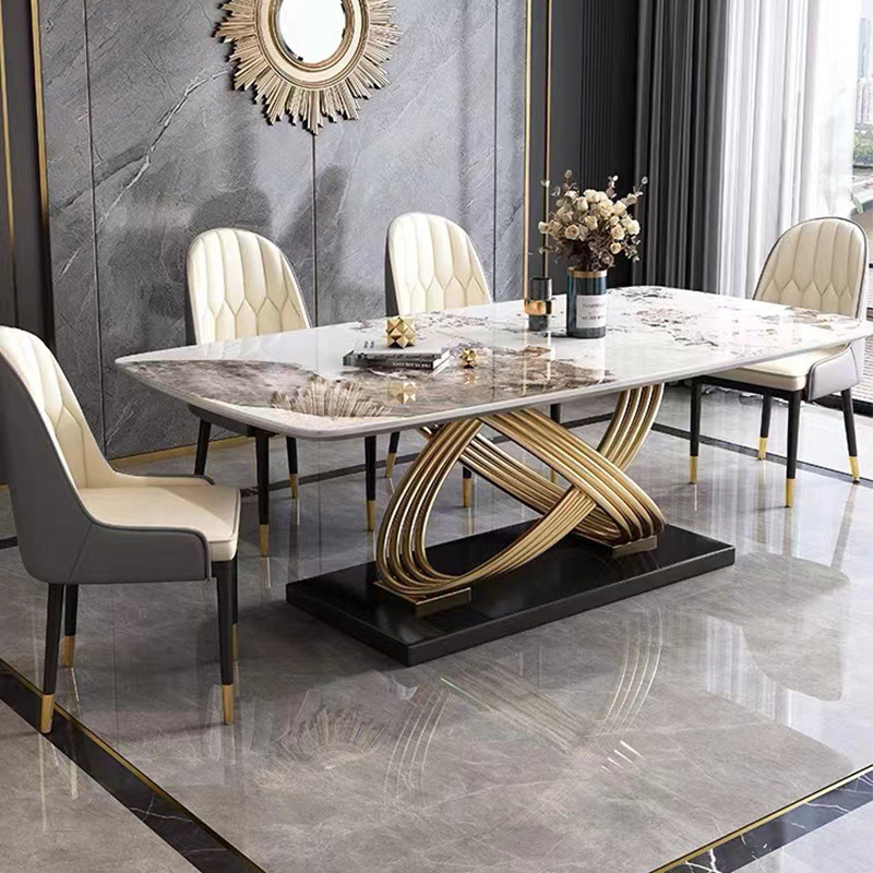意式轻奢岩板餐桌椅组合现代简约长方形家用小户型西餐厅吃饭桌子