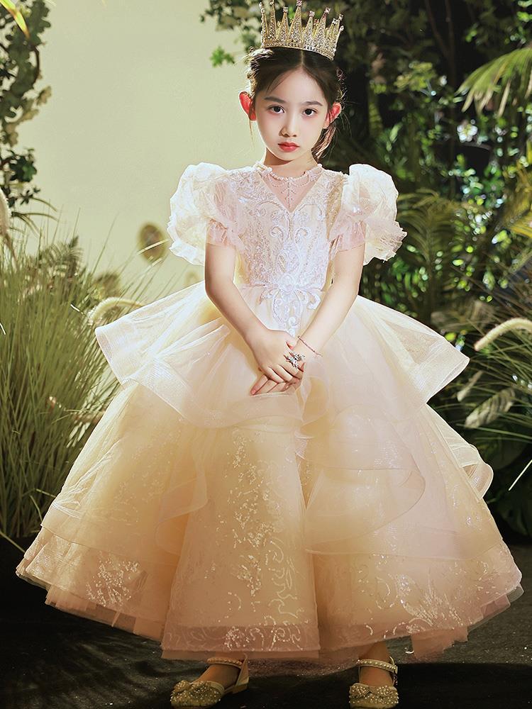 女童主持人礼服公主裙儿童婚纱花童婚礼小女孩钢琴演奏演出服长裙