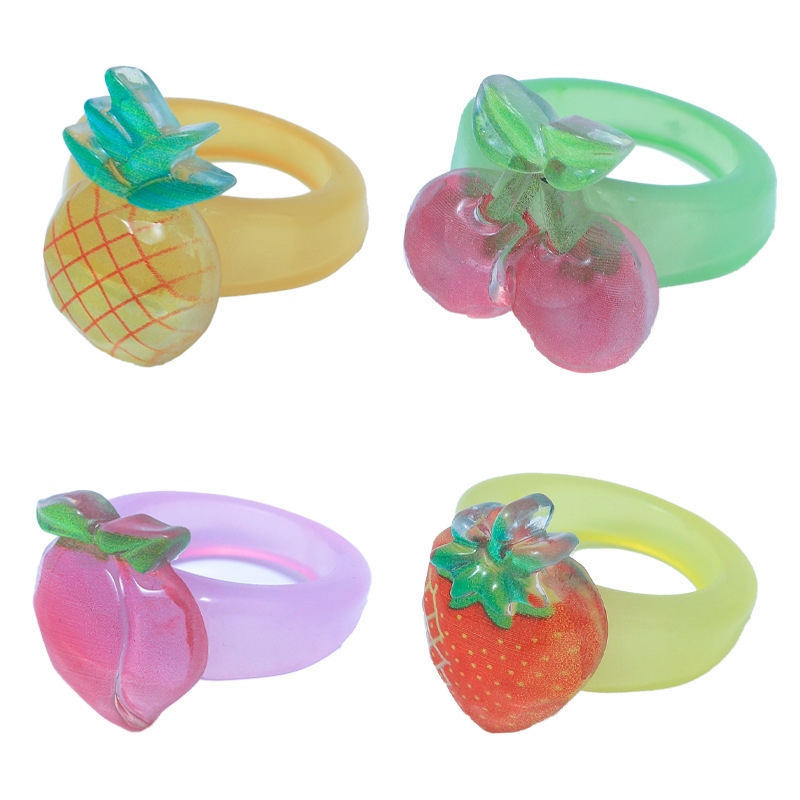 Fresh and Stylish Fruit Resin Ring Female Ins Creative Niche Design Non-Fading Three-Dimensional Cherry Ring