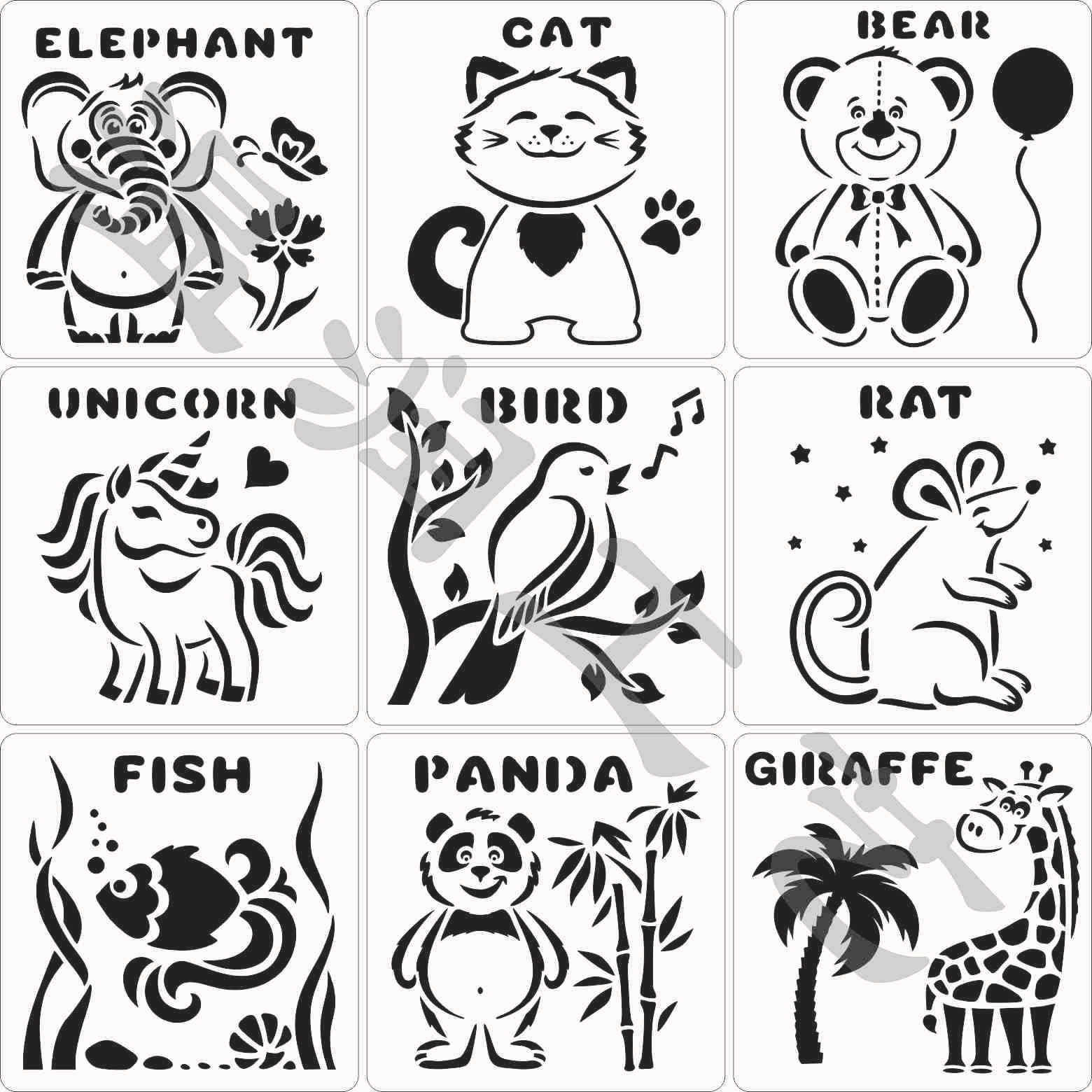 亚马逊卡通动物镂空模板塑料绘画模板儿童画画diy尺子工具模板