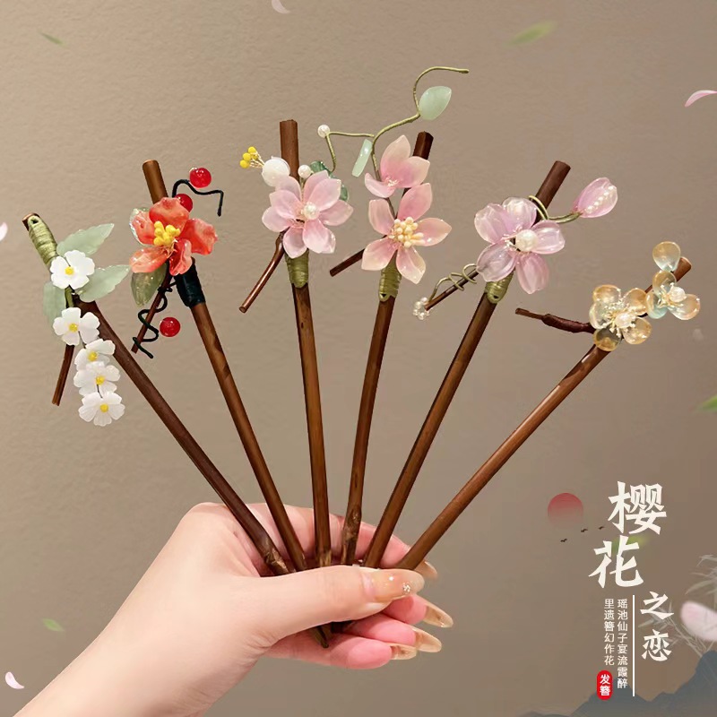 beautiful antiquity hair clasp tassel buyao wooden hairpin imitation blackwood headdress updo han chinese clothing accessories pull hair ancient hair clasp