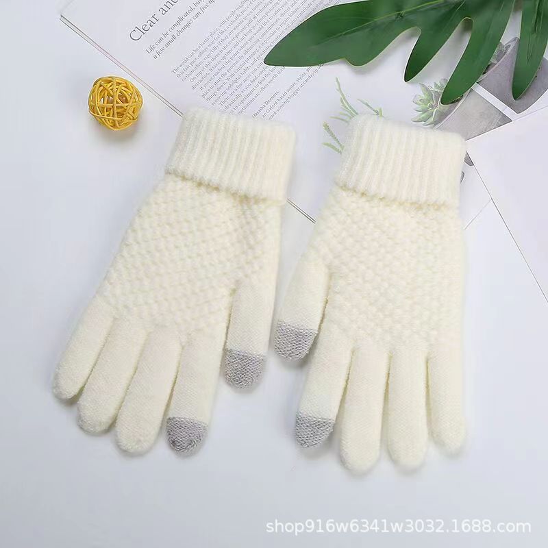 Production and Processing Pineapple Jacquard Knitted Touch Screen Men and Women Winter Fleece Lined Padded Warm Keeping Gloves Factory Direct Sales