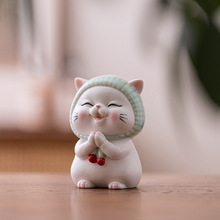 新中式可爱陶瓷工艺品动物卡通小猫咪家居客厅桌面装饰品小摆件