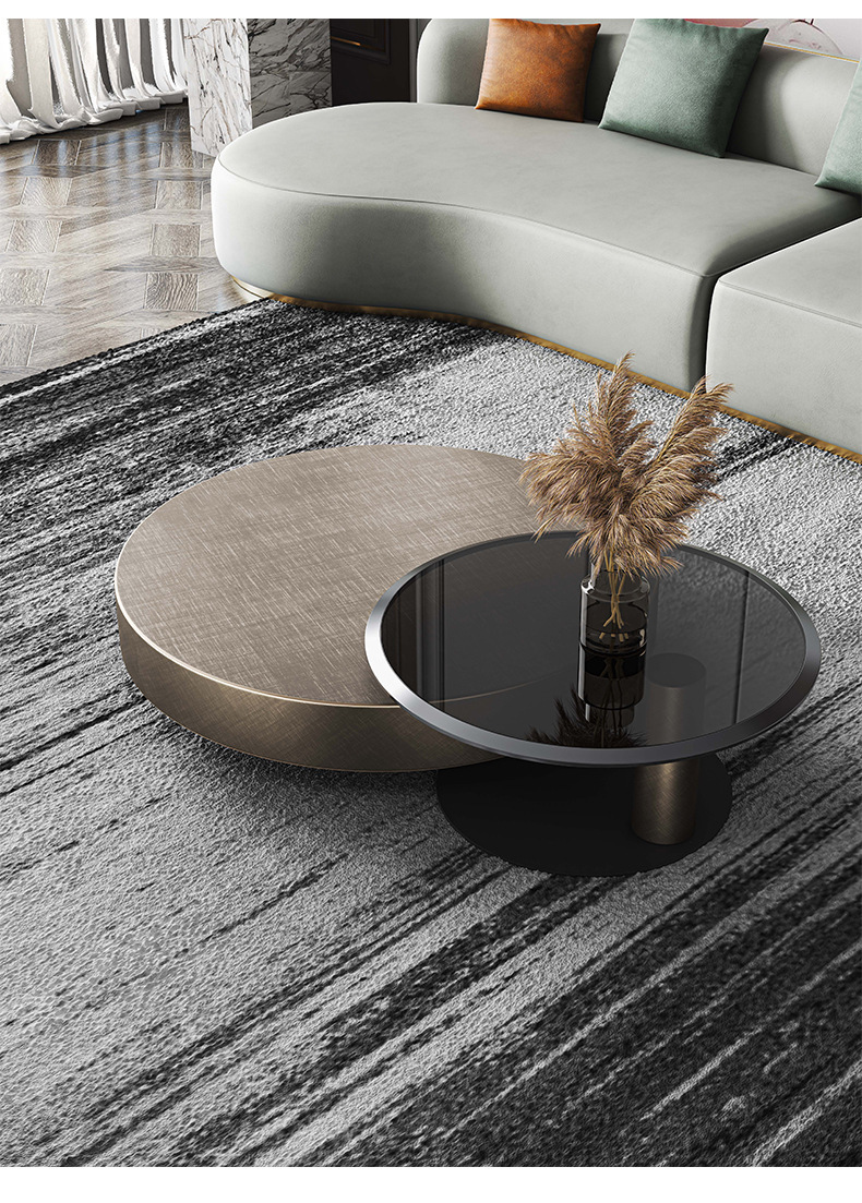 意式轻奢不锈钢茶几后现代简约大小圆茶几钢化玻璃设计师茶几桌