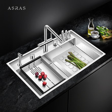 阿萨斯304不锈钢厨房手工水槽阶梯式水槽洗菜盆高低洗菜盆大单槽