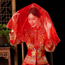 红盖头新娘结婚礼用的中式半透明丝巾纱巾秀禾服蒙头喜帕红色头纱