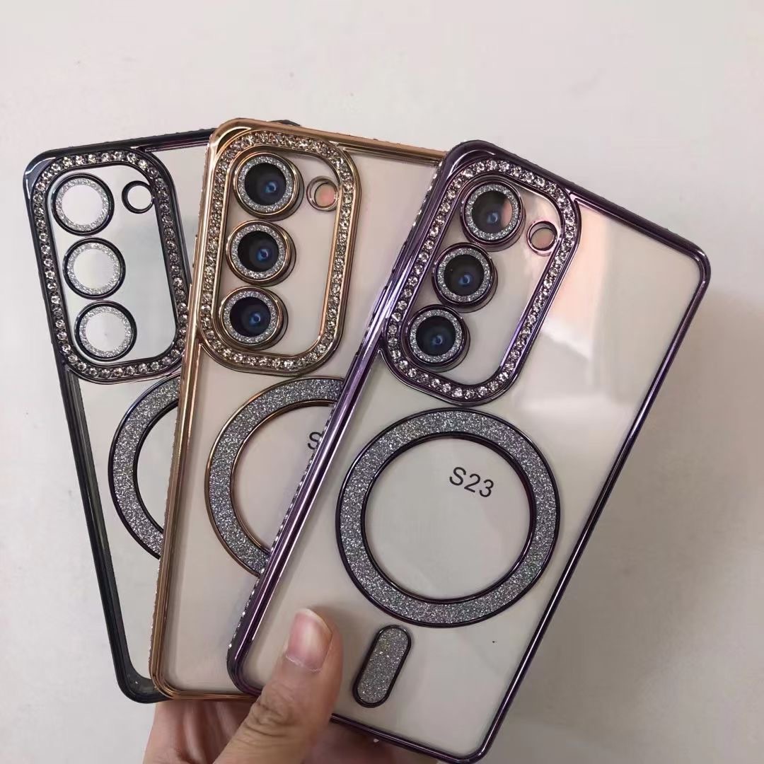 适用苹果iphone15promax手机壳s23ultra磁吸x无线充钻石s24plus套