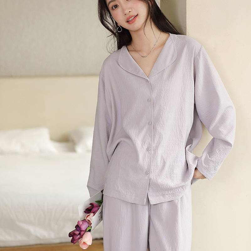 Spring and Summer Button Home Wear Women's New Loose Long-Sleeved Cardigan Top Suit Casual Trousers Outer Wear Comfortable Pajamas