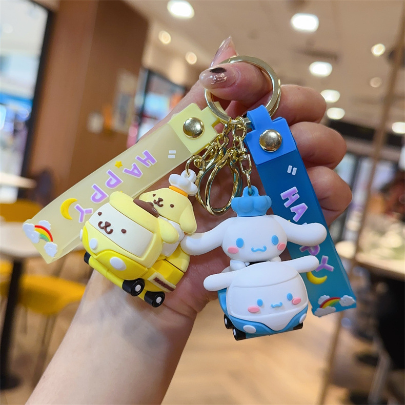 Sanrio Bumper Car Keychain Cinnamoroll Babycinnamoroll Melody Doll Pendant Cars and Bags Ornament Gifts Key Chain