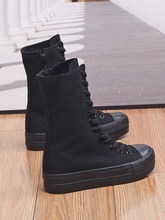 All black high-top canvas shoes women's internal high side跨