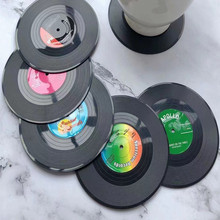硅胶圆形复古黑胶唱片杯垫隔热卡通创意CD唱片杯垫酒杯垫咖啡胶垫