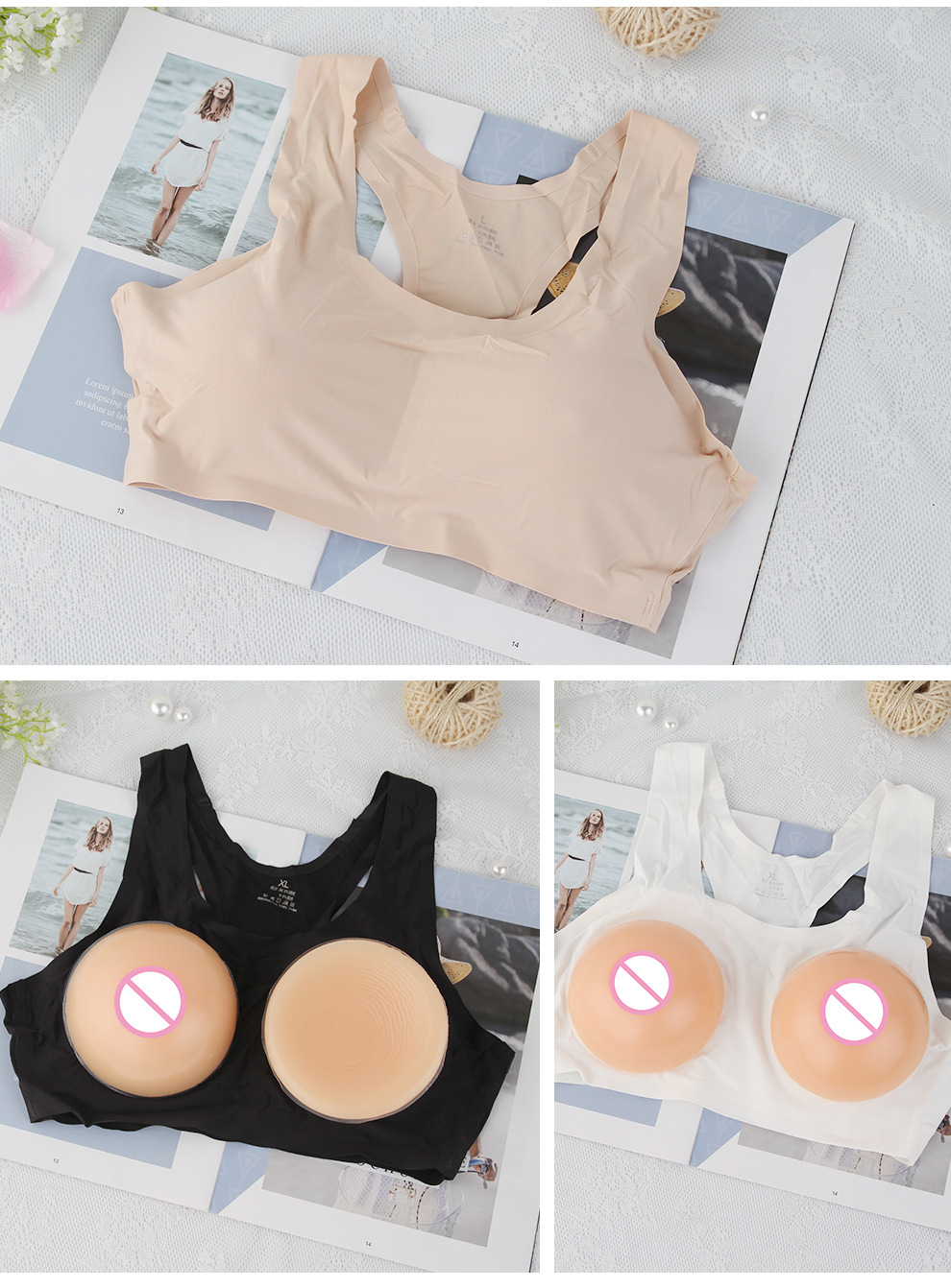 新鑫美 cd变装伪娘圆形coser假胸义乳假乳房文胸二合一套装硅胶