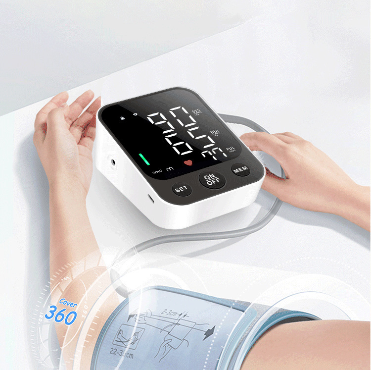 Cross-Border Led Full Screen Medical Electronic Sphygmomanometer Household Automatic Blood Pressure Meter Measuring Instrument Upper Arm Bluetooth Outer