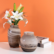 新中式大理石纹艺术彩色玻璃小口花瓶软装花器样板间水培花器摆件