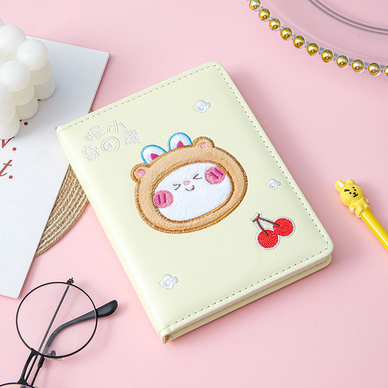 Cute Girl Journal Book Leather Embroidered Children's Cartoon Notebook Student Stationery Cartoon Notepad