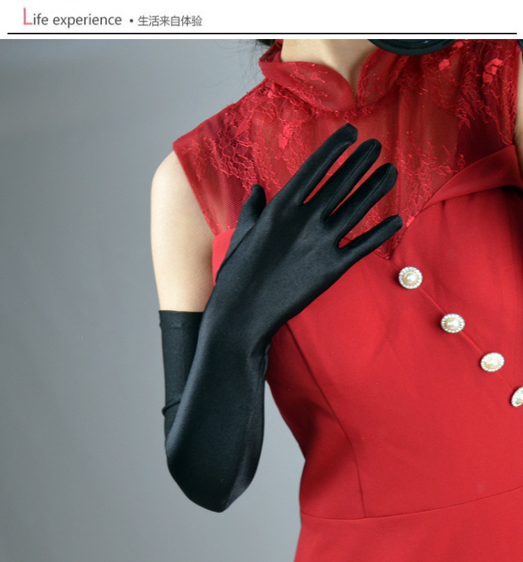 60cm冰丝长手套薄女款亮面反珠光触屏裸色弹性五指性感情趣