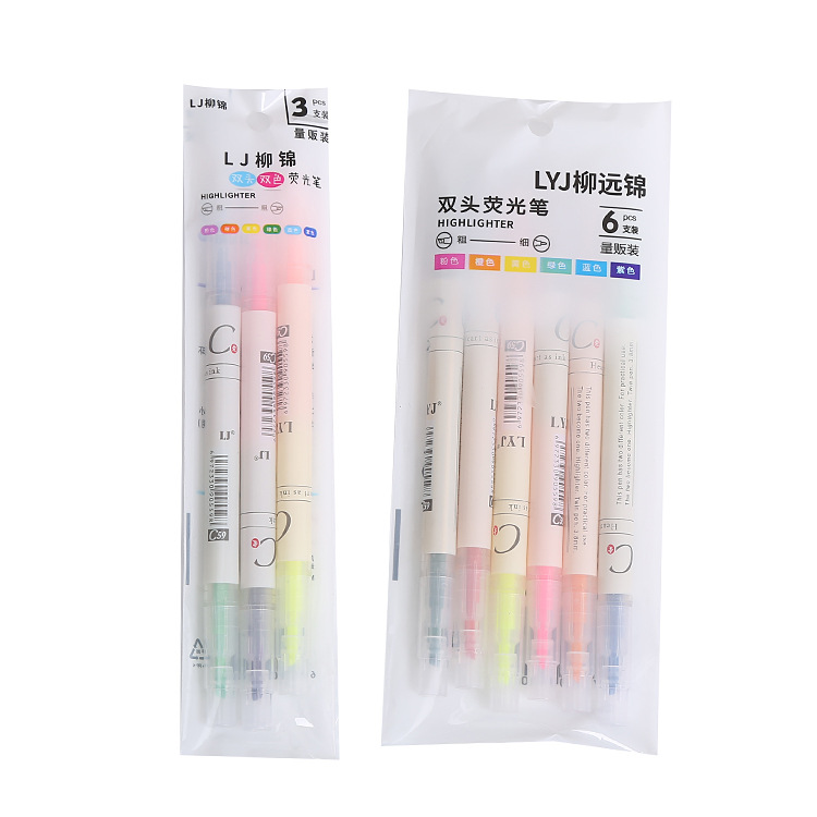 Creative Double-Headed Fluorescent Pen Students Use Color Pencil Key Marking Marker Oblique Head Hand Account Marking Pen