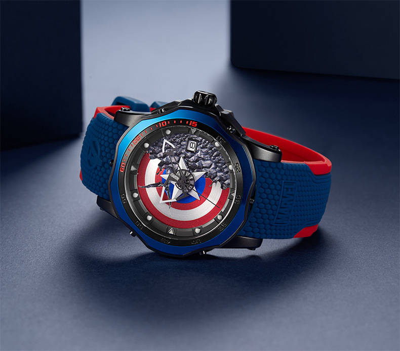 漫威marvel男士手表 美国队长石英真皮潮流运动个性腕表 1398