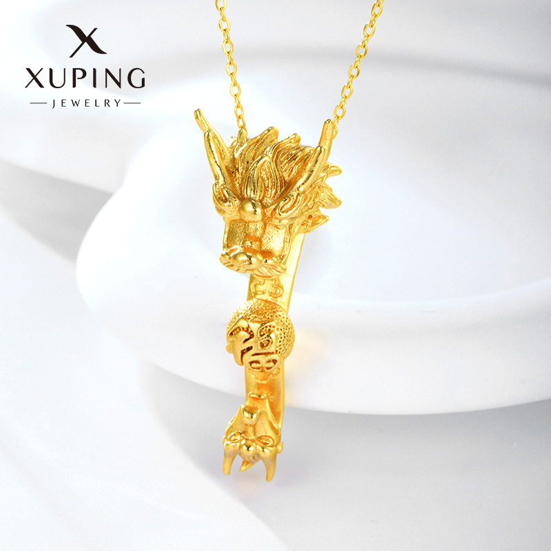 xuping jewelry creative brass gold-plated double dragon playing beads fu character dragon pendant chinese style retro faucet ornament wholesale