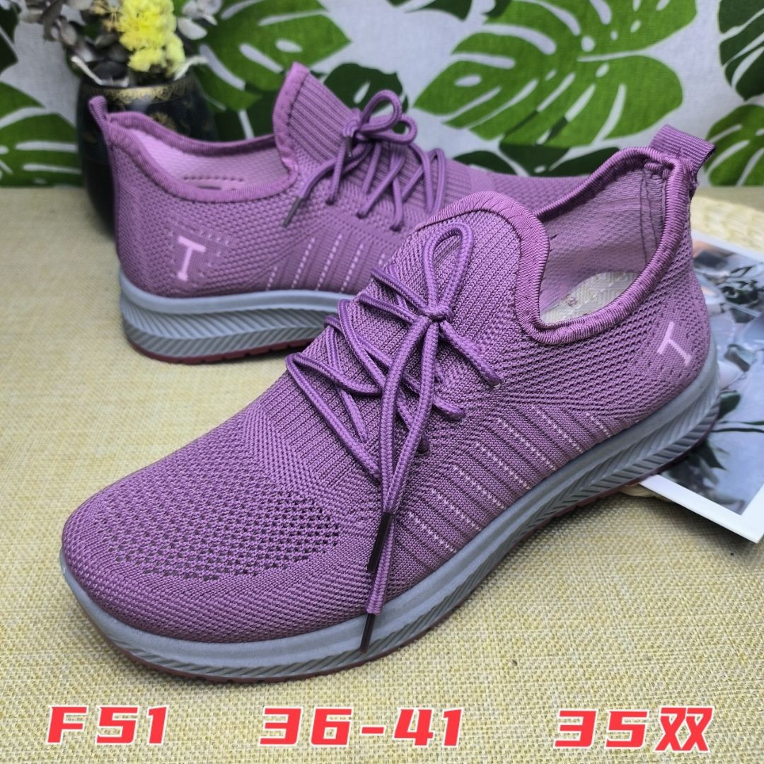 女士秋季单鞋飞织网面平底鞋地摊跑量鞋批发浅口休闲款跑步女鞋