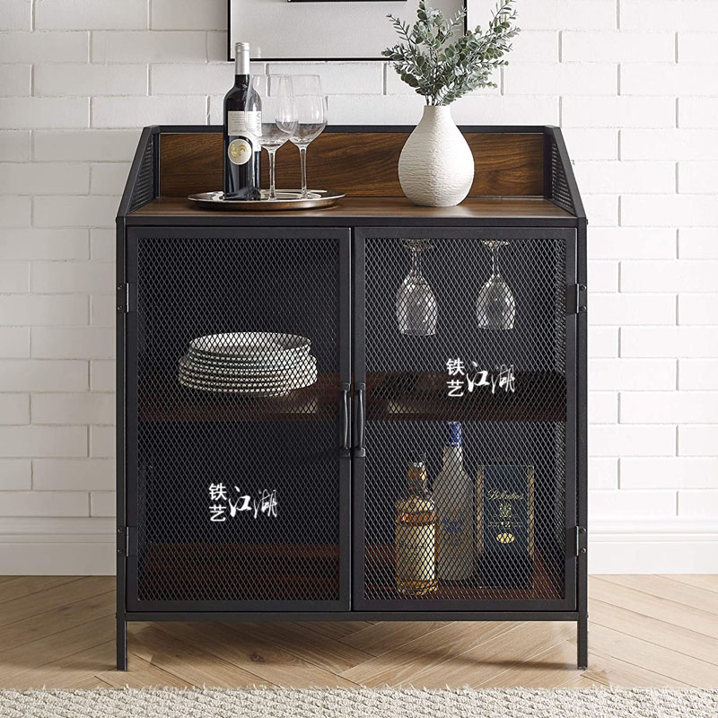 6r美式餐边柜玄关家用新品铁艺实木备餐柜储物茶水台多层微波炉架