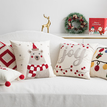 4U8K新年节日ins风装饰刺绣圣诞抱枕圣诞派对靠垫客厅沙发床头靠