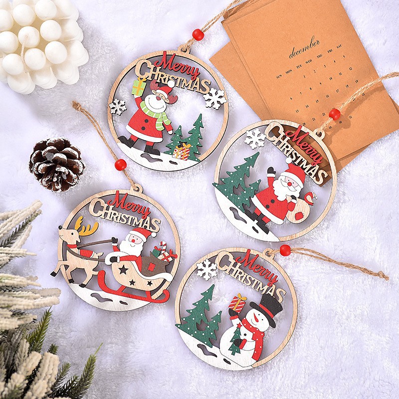 wooden christmas decoration pendant christmas party home decoration hollow wooden crafts ornaments christmas tree hanging