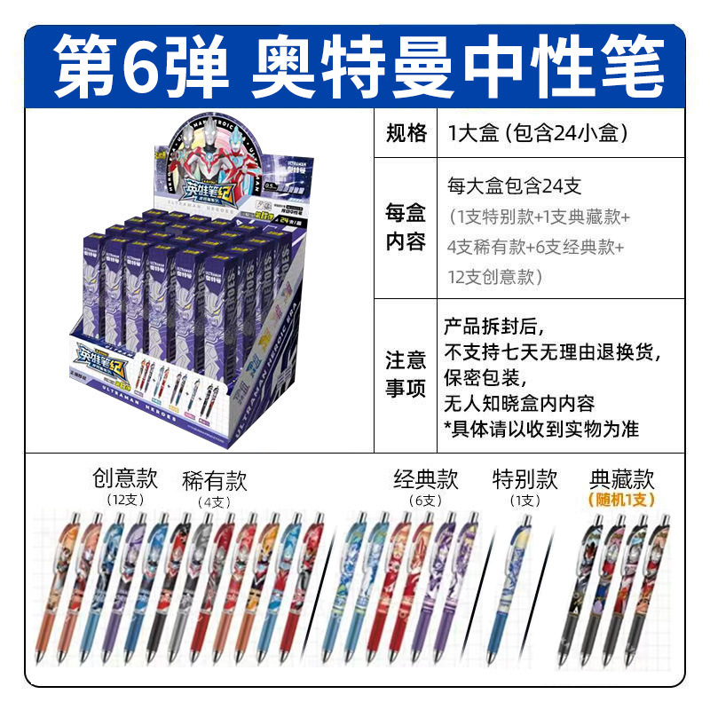 Card Game Ultraman Gel Pen Sixth Bullet Blind Box Pen 4th 5th Bullet Hero Notes Black Gel Ink Pen Pressing Pen Male