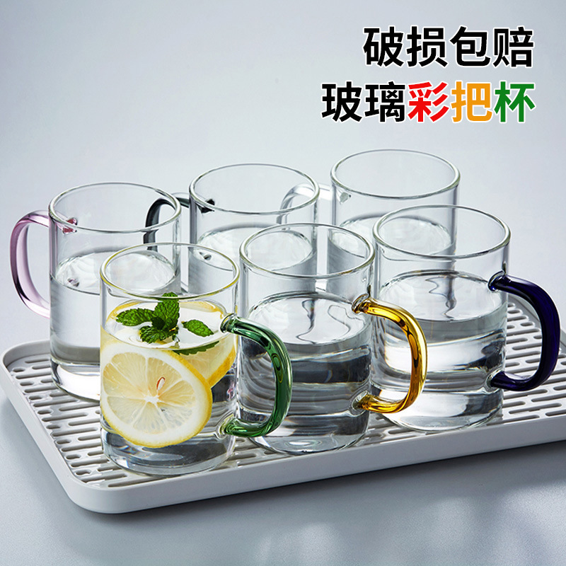 glass cup Borosilicate Glass Household Water Cup with Handle Thickened High Temperature Resistant Tea Cup Cup High Color Value Set Wholesale