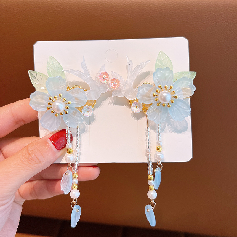 Girls' Han Chinese Costume Headdress Children's Ancient Costume Princess Tassel Hairpin Chinese Style Little Girl Ancient Style Dangling Ornament Hair Clip Headdress