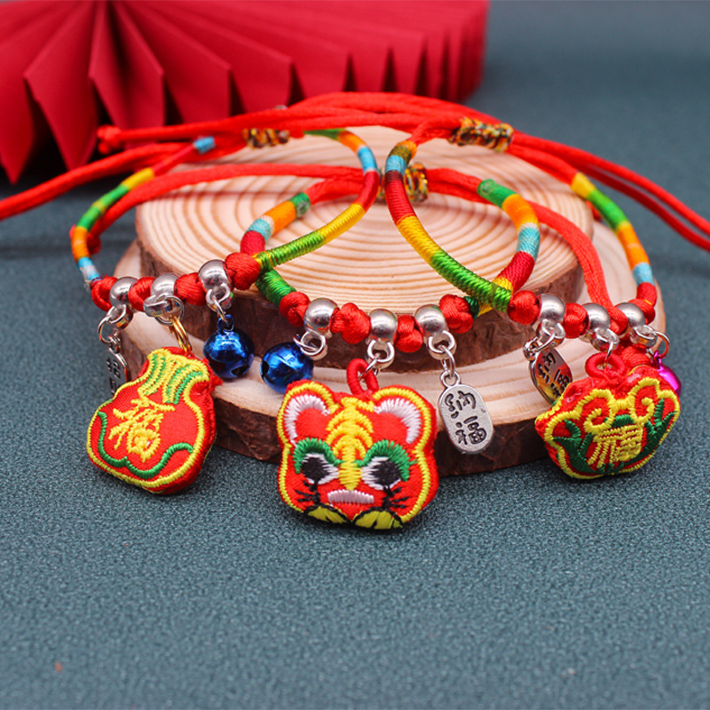 Dragon Boat Festival Colorful Rope Zongzi Bracelet Hand-Woven Children Student Blessing Naji Tiger Head Sachet Red Hand Strap