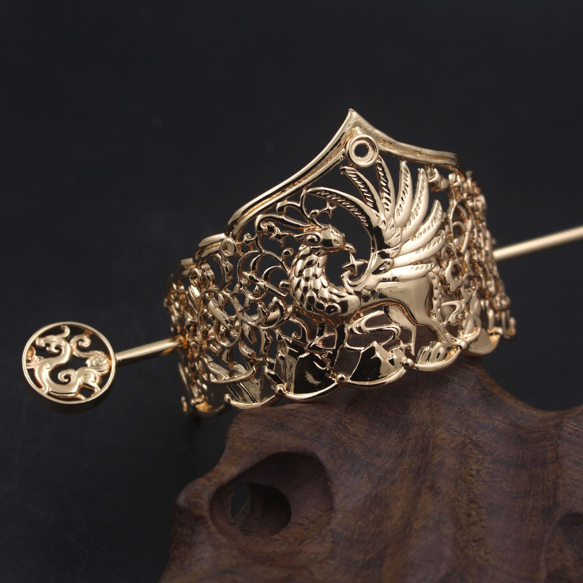 古风铸铜凤凰发冠 古装影视道具diy材料配件60*45mm