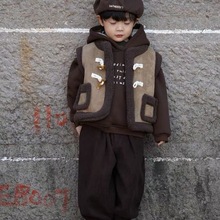 儿童马甲套装2023冬季新款韩版男童羊羔保暖加绒加厚卫衣三件套潮