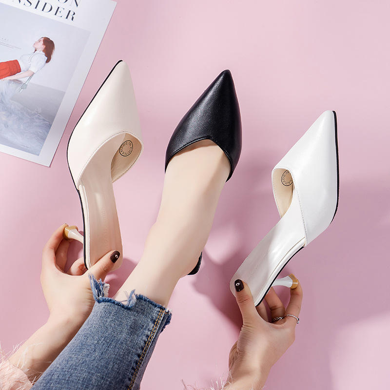 高跟包头半拖鞋女2022夏季新款韩版时尚试衣间尖头低跟酒杯跟凉拖