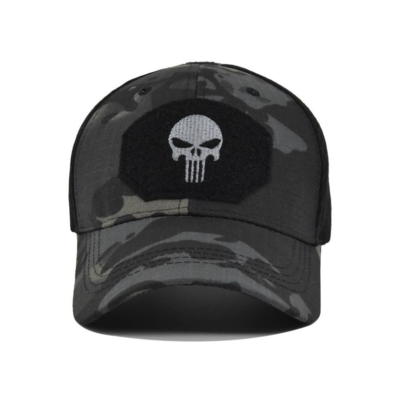 Hat Outdoor Camouflage Baseball Mesh Cap Special Forces Tactics Camouflage Hat Skull Sun-Proof Velcro Peaked Cap