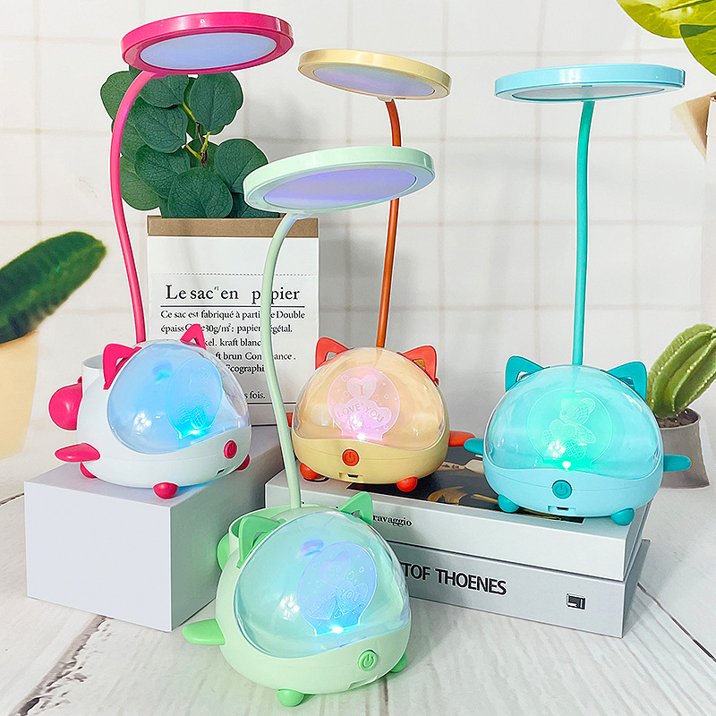 Three-Gear Light-Changing Cute Pet Space Aircraft Small Night Lamp Pencil Sharper Mobile Phone Bracket Multi-Functional Table Lamp Company Gift