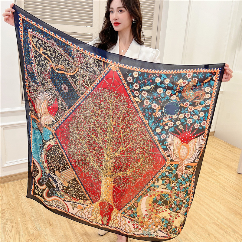 Sunscreen Large Kerchief Women's Spring 2023 New Silk-like Satin Printed Silk Scarf Shawl Wholesale Gift