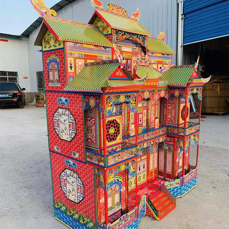 160型殡葬白事纸楼房纸扎别墅祭祀用品纸冥房折叠竹架灵屋竹房子