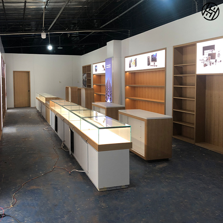 0成交0厂家制作电脑展示台中纤板手机柜台手机体验桌木质手机店展示台