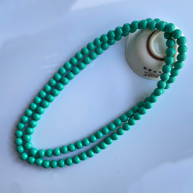 伴生矿二代绿松石菱镁矿优化绿松石佛老型珠108颗手串链蒙变色松