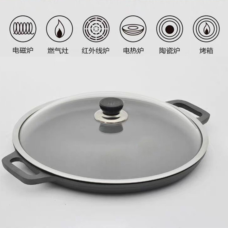 批发加厚铸铁烙饼锅平底煎饼锅铸铁电磁炉燃气灶无涂层不粘锅带沿