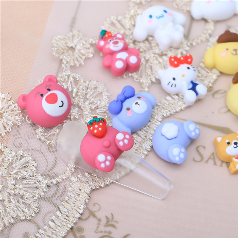 Strawberry Bear Pom Pom Purin White Dog Nail Art Cartoon Accessories Ornament Patch Decoration Resin Accessories Phone Case
