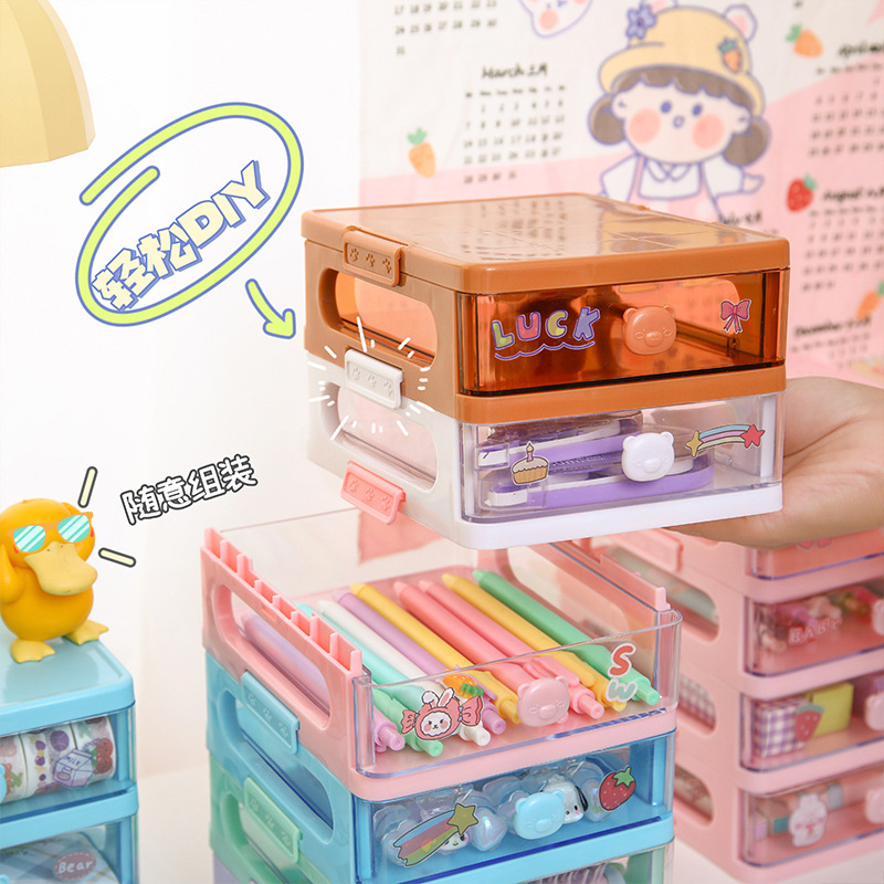 Transparent Desktop Storage Box Korean Simple Ins Style Drawer Plastic Stationery Ornament Journal Material