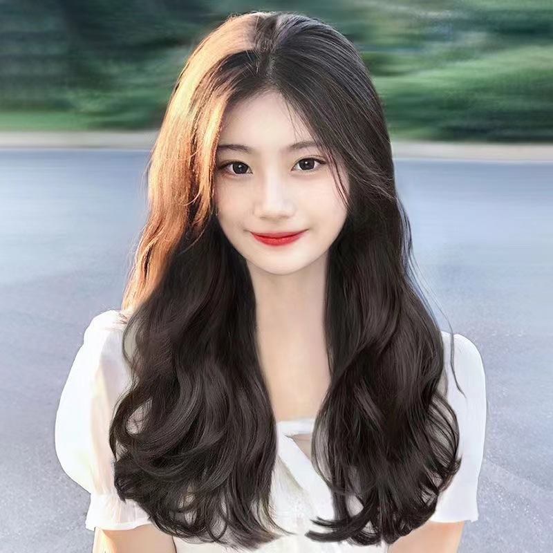 莫仁假发女长卷发black黑棕色自然大波浪卷中分网红八字刘海全头