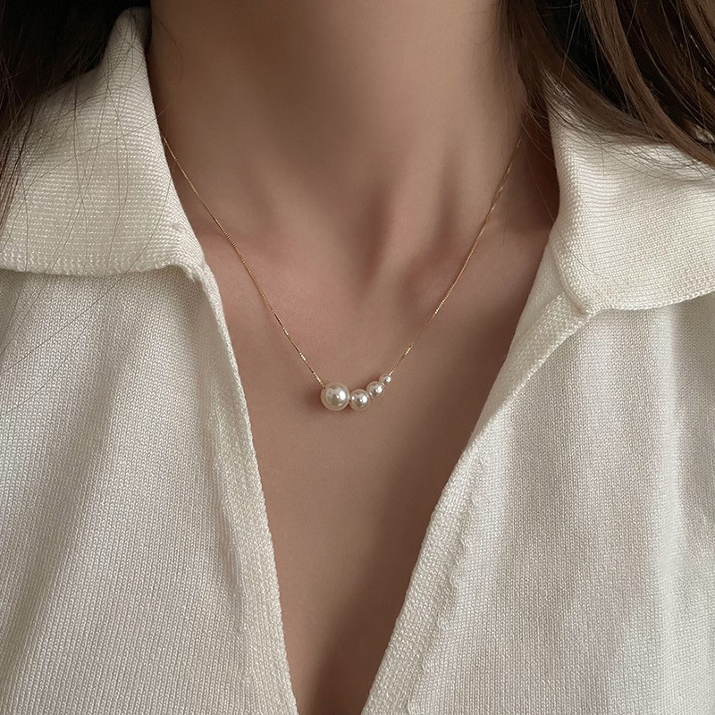 Niche Design Light Luxury Necklace Female Ins Style Pearl Combination All-Match Non-Fading Clavicle Chain High-Grade Jewelry