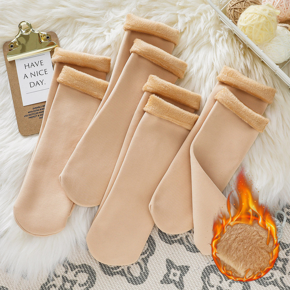 平板雪地袜山羊绒棉袜加绒加厚保暖地板袜中筒袜女厚袜子秋冬季