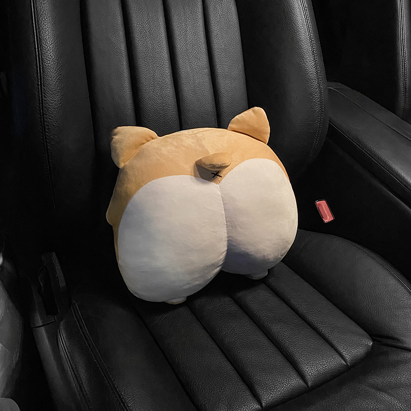 Automotive Headrest Neck Pillow Car Cartoon Corgi Car Cervical Pillow Supplies Car Seat Cushion Lumbar Support Pillow Pairs